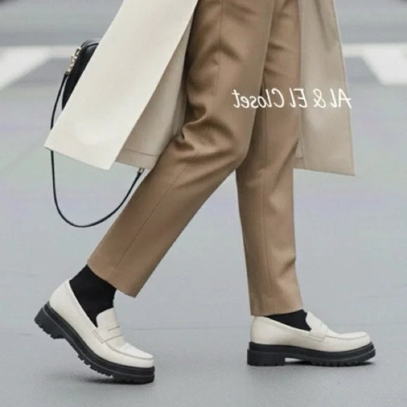 Quince Italian Cow Leather Lug Sole Loafers Bone Ivory Platform Shoes US 8 NIB - Picture 3 of 11